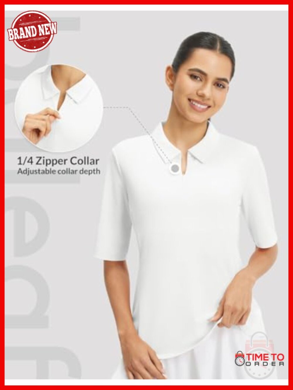 Women's Golf Polo Shirt UPF 50+ Half Sleeve Quarter Zip V Neck Nylon Spandex - Picture 4 of 6